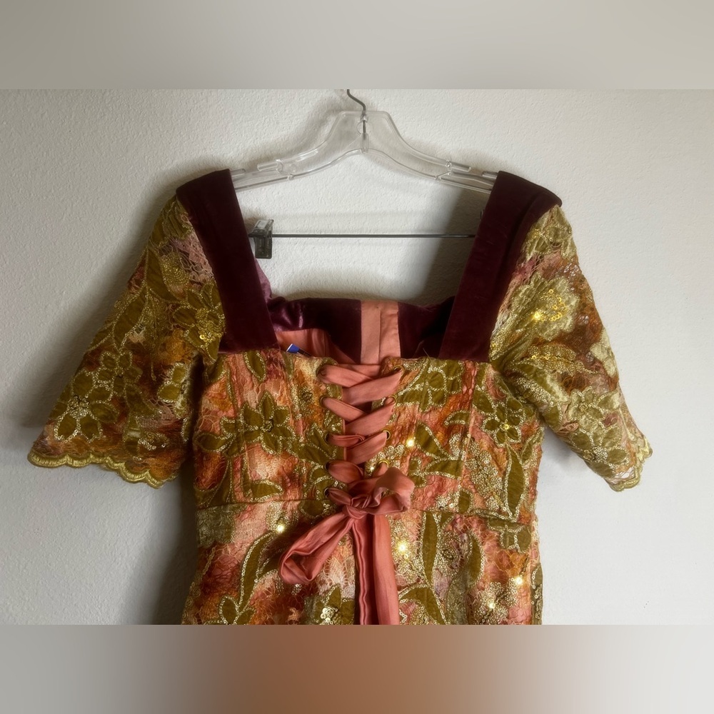 Oscar de la Renta STYLE Dress mermaid Floral Velvet Lace Gown Vintage inspired - Picture 10 of 14